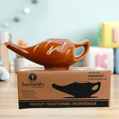 2activelife Yoga Neti Pot for Sinus & Congestion Cleaning| Microwave and Dishwasher Friendly | Leak Proof Durable Ceramic Neti Pot| Nasal Wash Handcrafted Durable Ceramic - Dark Brown
