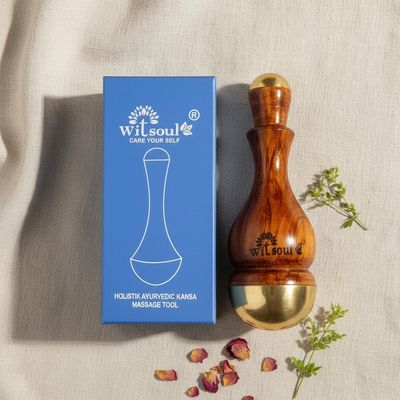 WITSOUL kansa Wand face and Foot Massager/Unique Design - 2 in 1 Massager/Two Different Sizes of Kansa Cups with Teak Wood Handle