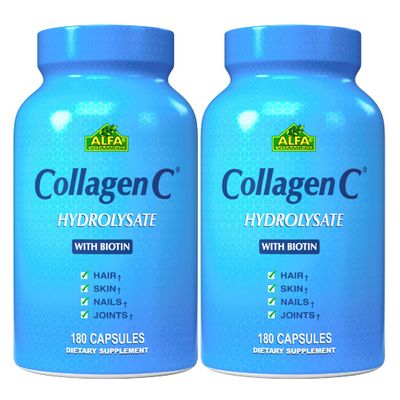 ALFA VITAMINS CollagenC Collagen Hydrolysate Capsules with Biotin - Anti-Aging Nutritional Supplement for Skin, Nails & Hair Rejuvenation - Supports Bone & Muscle - Made in USA - 180 Capsules - 2 Pack