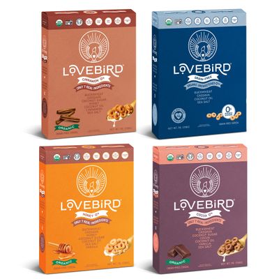 Lovebird Organic Cereal That Actually Tastes Good - 100% Real Food & Healthy Gluten Free Cereal, No Refined Sugar, Paleo, Keto Friendly Healthy Snacks for Kids, Adults - Variety, 4-Pack