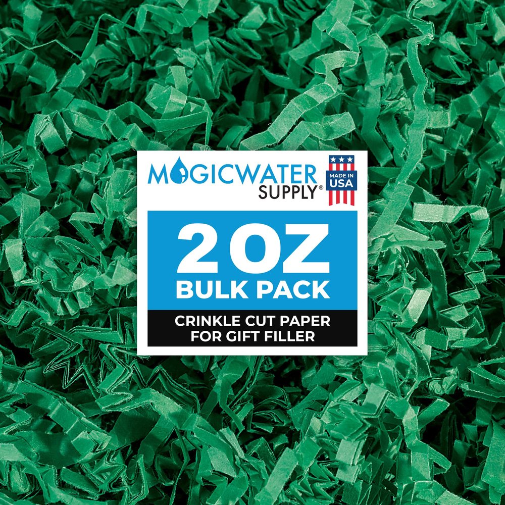 MagicWater Crinkle Cut Paper for Gift Baskets - 2 Oz - Green - Perfect for Shredded Paper Filler, Basket Filler, Gift Boxes, Bridesmaid Gifts, Christmas Stuffers & More Ideal for All Occasions