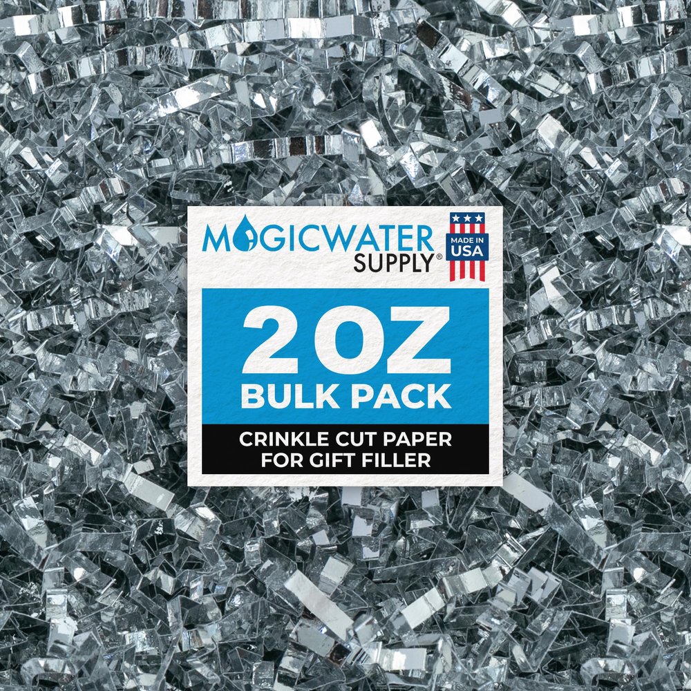 MagicWater Supply - 2 oz - Silver Metallic - Crinkle Cut Paper Shred Filler great for Gift Wrapping, Basket Filling, Birthdays, Weddings, Anniversaries