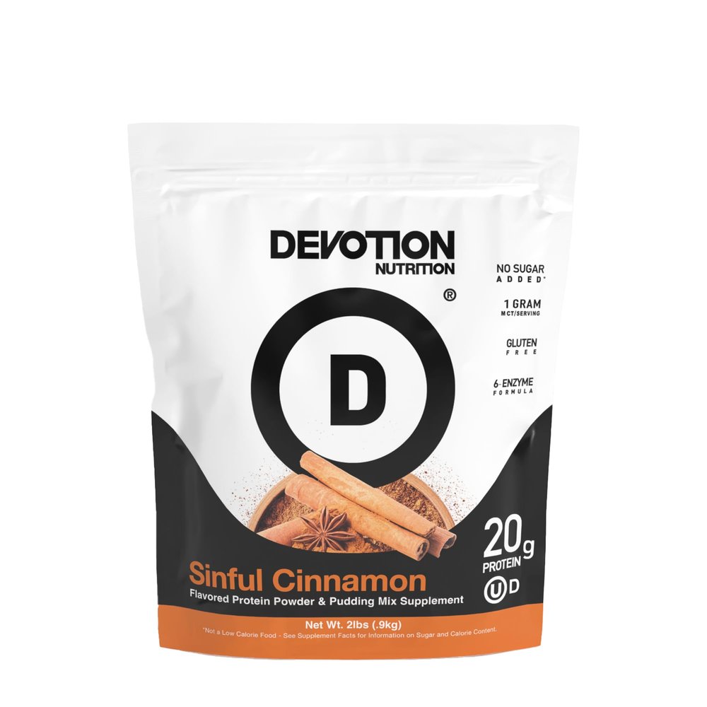 Devotion Nutrition Protein Powder Sinful Cinnamon  20g Whey Isolate & Casein Protein Blend  No Added Sugar, Low Carb, Gluten-Free, Keto-Friendly, 1g MCT, Kosher  2lb Pouch