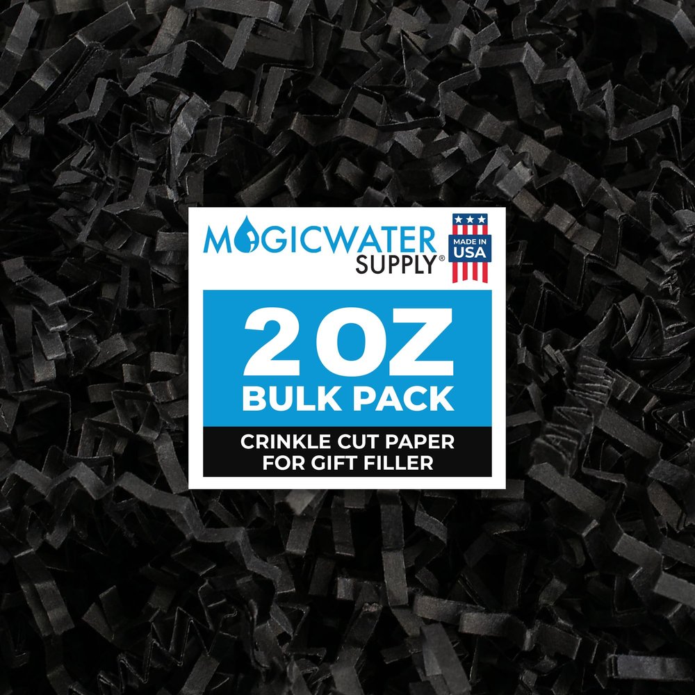 MagicWater Crinkle Cut Paper for Gift Baskets - 2 Oz - Black - Perfect for Shredded Paper Filler, Basket Filler, Gift Boxes, Bridesmaid Gifts, Christmas Stuffers & More Ideal for All Occasions