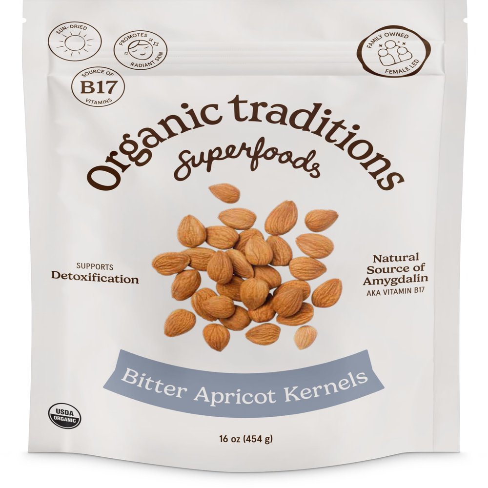 Organic Traditions Apricot Kernels Sundried - Natural Source of Vitamin B17 Sweet & Bitter Raw Apricot Seeds 16oz