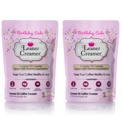 Leaner Creamer Coconut Creamer with Superfood Ingredients  Non-Dairy, Sugar-Free, Keto, Gluten-Free Powdered Coffee Creamer  Birthday Cake  2-Pack Bundle  280g Each