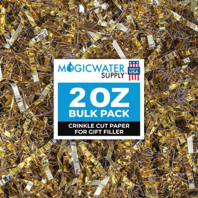 MagicWater Supply - 2 oz - Gold Metallic - Crinkle Cut Paper Shred Filler great for Gift Wrapping, Basket Filling, Birthdays, Weddings, Anniversaries