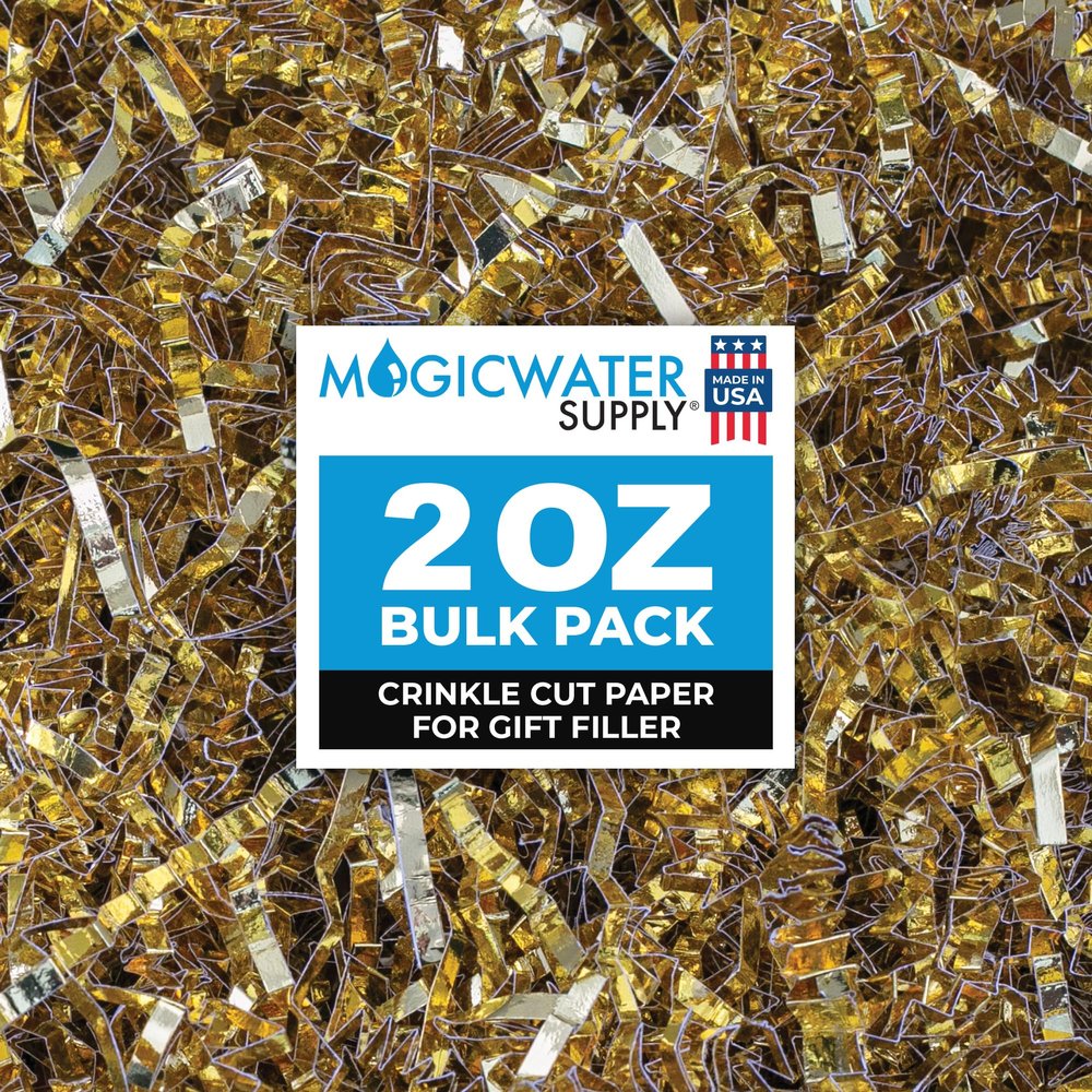 MagicWater Supply - 2 oz - Gold Metallic - Crinkle Cut Paper Shred Filler great for Gift Wrapping, Basket Filling, Birthdays, Weddings, Anniversaries