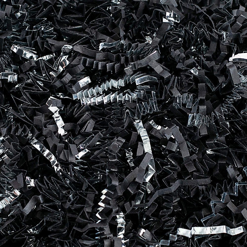 MagicWater Supply - 2 oz - Black & Silver - Crinkle Cut Paper Shred Filler great for Gift Wrapping, Basket Filling, Birthdays, Weddings, Anniversaries