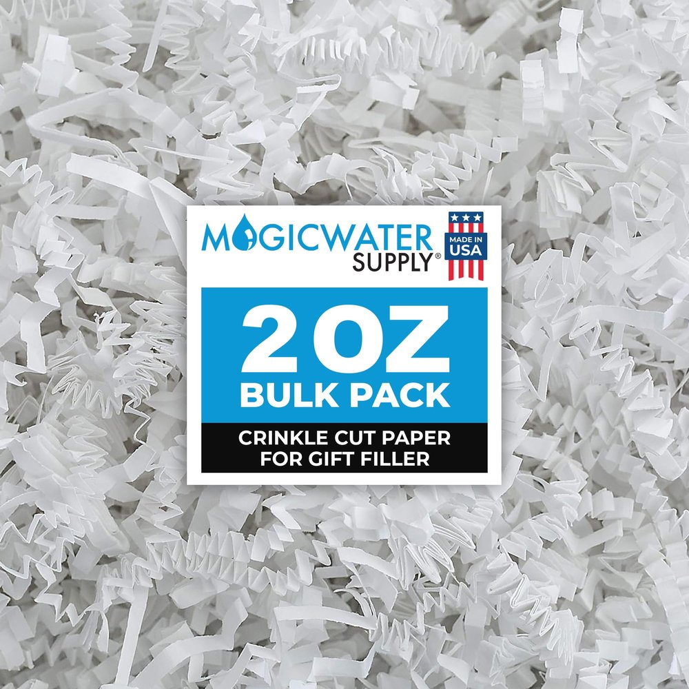 MagicWater Crinkle Cut Paper for Gift Baskets - 2 Oz - White - Perfect for Shredded Paper Filler, Basket Filler, Gift Boxes, Bridesmaid Gifts, Christmas Stuffers & More  Ideal for All Occasions