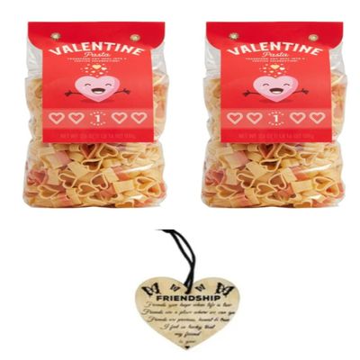 Valentine's Day Love Pasta Heart Shaped Pasta 2 Pack with Queen of the Castle Wooden Gift Tag