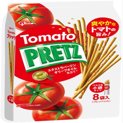 Pretz Tomato Family Pack 8 Individual Pouches of Savory Tomato-Flavored Biscuit Sticks Crispy & Delicious Japanese Snack