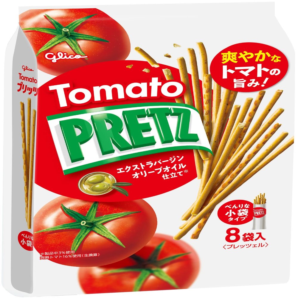 Pretz Tomato Family Pack 8 Individual Pouches of Savory Tomato-Flavored Biscuit Sticks Crispy & Delicious Japanese Snack