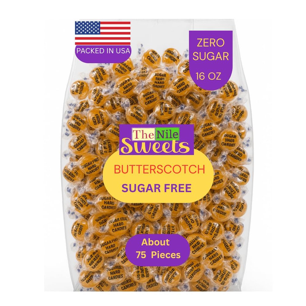 Sugar Free Butterscotch Hard Candy - Individually Wrapped, Delicious and Rich Butterscotch Flavored Candies - Perfect for Sharing or as a Treat Anytime - 16 oz| by The Nile Sweets