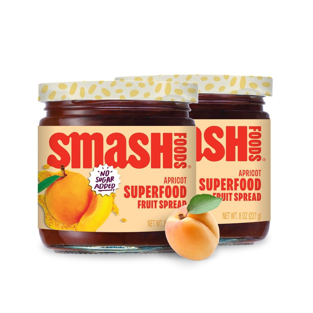Smash Foods Apricot Jam | Low-Calorie, No Sugar Added Keto Jam with Upcycled Fruit & Chia Seeds | Vegan, Paleo Superfood Fruit Spread (2 Jars)