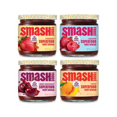 Smash Foods Jam | Adventure Variety 4-Pack | Low-Calorie, No Sugar Added Keto Jam with Upcycled Fruit & Chia Seeds | Vegan, Paleo Superfood Spread