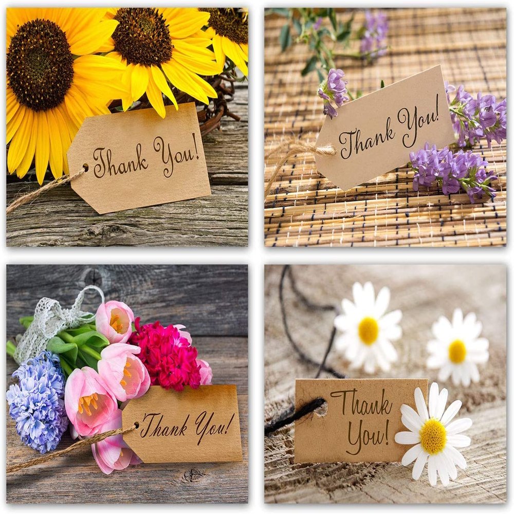 Small World Greetings Flower Thank You Cards 12 Count - Blank Inside with Envelopes - A2 Size (5.5x4.25) - Family, Friends, Colleagues, and More