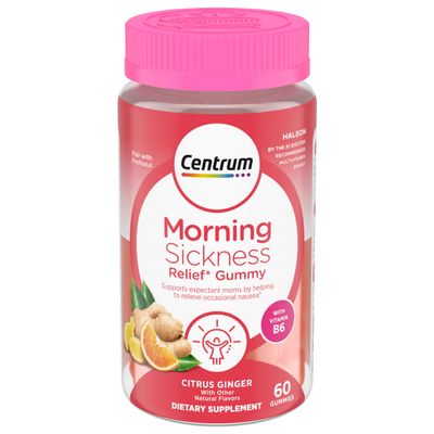 Centrum Morning Sickness Relief Gummies, Citrus Ginger Flavor - 60 Count, Up to 60 Day Supply