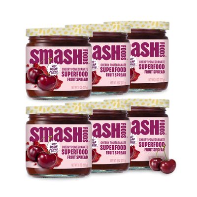 Smash Foods Cherry Pomegranate Jam | Low-Calorie, No Sugar Added Keto Jam with Upcycled Fruit & Chia Seeds | Vegan, Paleo Superfood Fruit Spread (6 Jars)