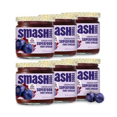 Smash Foods Grape Jam | Low-Calorie, No Sugar Added Keto Jam with Upcycled Fruit & Chia Seeds | Vegan, Paleo Superfood Fruit Spread (6 Jars)