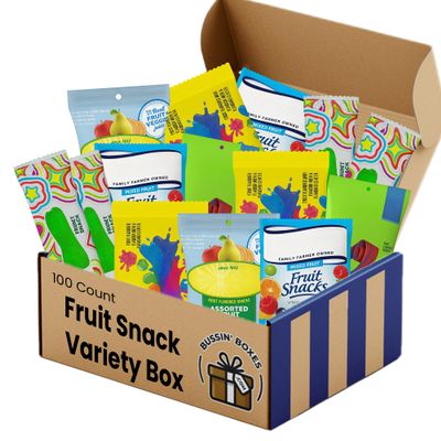 Fruit Snacks Variety Pack  Bulk Assortment of Individually Wrapped Fruit Flavored Snacks for Kids and Adults  100 Count Snack Box Assembled by Bussin Boxes