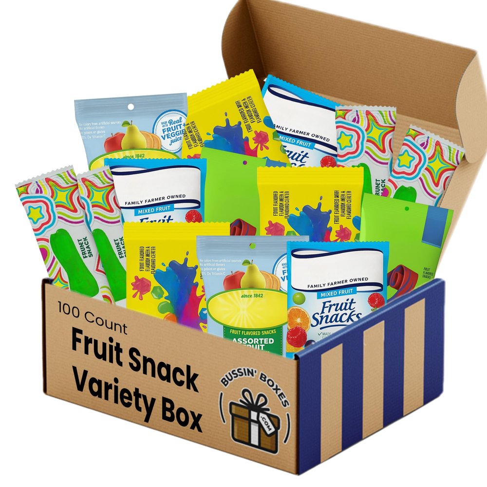 Fruit Snacks Variety Pack  Bulk Assortment of Individually Wrapped Fruit Flavored Snacks for Kids and Adults  100 Count Snack Box Assembled by Bussin Boxes