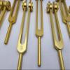 YANTRA Sacred Solfeggio Gold Color Weighted Tuning Forks Set of 9 DNA Repair with Striker and Velvet Bag view 3