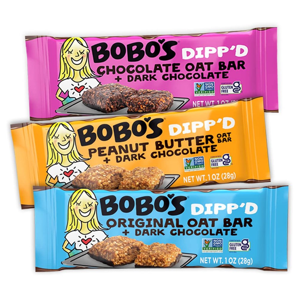 Bobo's Dippd Bars Variety Pack, Original Chocolate Chip (10 bars), Peanut Butter Chocolate Chip (10 bars) and Double Chocolate (10 bars) (30 ct Case), Healthy Everyday Snack