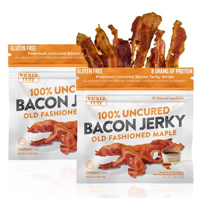 Old Fashioned Maple Bacon Jerky, Candied Jerky with 16g Protein Per Bag, Tender & Easy to Chew Fully Cooked Bacon, USA Made High Protein Carnivore Snacks (2 Bags)