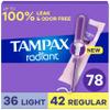 Tampax Radiant Tampons Multipack, with LeakGuard Braid, Light/Regular Absorbency, Up to 100% Leak and Odor Free Protection, Unscented, 26 Count x 3 Packs (78 Count Total) (Packaging May Vary) view 1