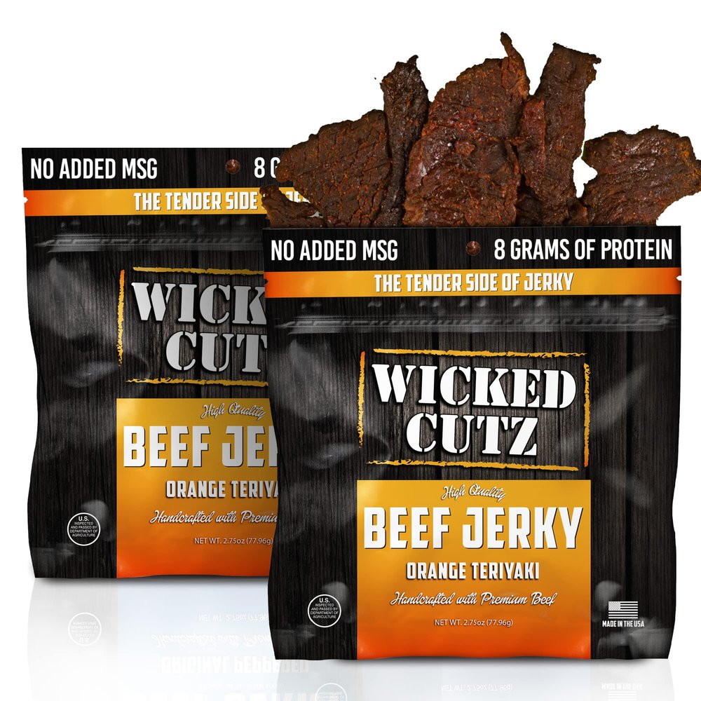 Wicked Cutz Orange Teriyaki Beef Jerky, 24g Protein Per Bag, Tender & Easy to Chew Alternative to Teriyaki Beef Sticks, USA Made High Protein Carnivore Snacks (2 Bags)
