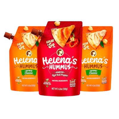 Helena Hummus (3-pack), Shelf-Stable, No Added Preservatives, 2 Natural Classic 4.23 oz and 1 Roasted Bell Pepper Hummus To-Go, 4.23 oz (1 Tripack)