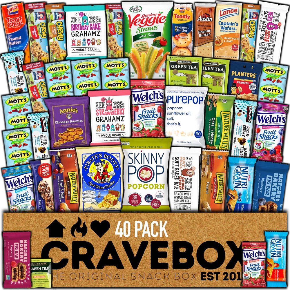 CRAVEBOX Healthy Snacks for Adults (40 count) Valentines Variety Snack Pack - College Back to School