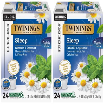 Twinings Sleep Herbal Tea K-Cup Pods for Keurig, 24 Count (Pack of 2), Formerly Nightly Calm, Camomile, Spearmint, & Lemongrass, Naturally Caffeine-Free, Enjoy Hot or Iced