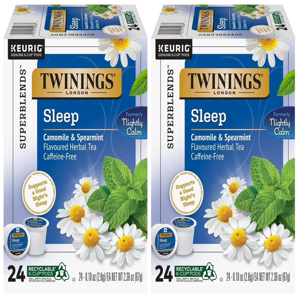 Twinings Sleep Herbal Tea K-Cup Pods for Keurig, 24 Count (Pack of 2), Formerly Nightly Calm, Camomile, Spearmint, & Lemongrass, Naturally Caffeine-Free, Enjoy Hot or Iced