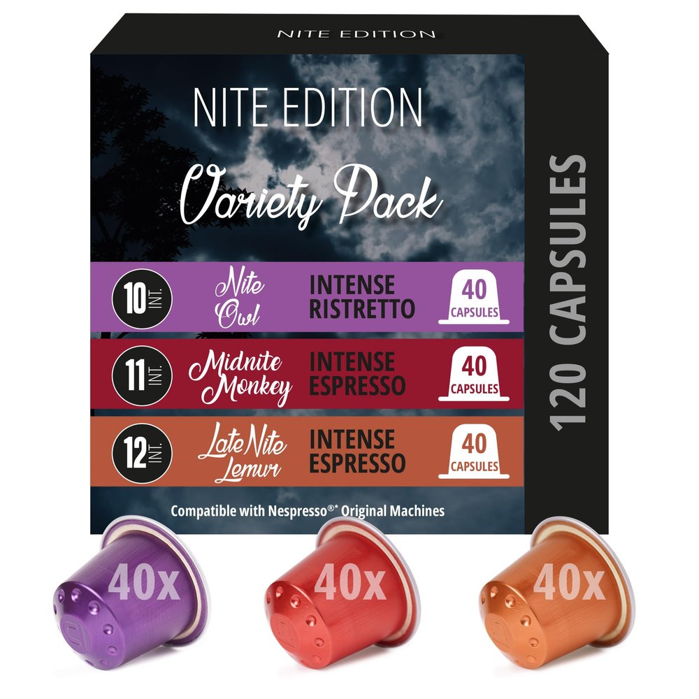 120 ct Espresso Intenso Variety Pack | Compatible with Nespresso Original Machines | Aluminum Coffee Pods | Intensity 10 11 12 | Like Dharkan, Kazaar, Palermo Italiano Capsules