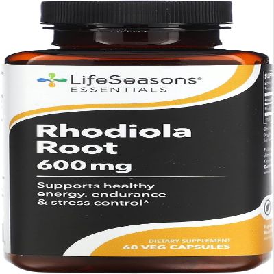 LifeSeasonsRhodiola Root 600mg per 2 Capsules  Adaptogenic Supplement for Natural Energy Mental Clarity Mood Balance Stress Support  60 Vegan Capsules, NonGMO, GlutenFree