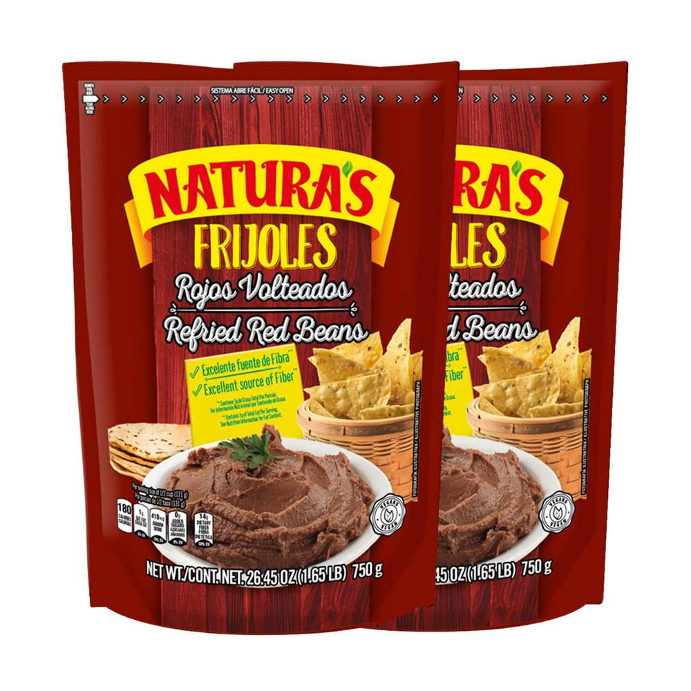 Natura's Refried Red Beans, Ready-to-Eat Vegetarian Refried Beans, Frijoles Rojos 26.45 oz Pouch (Pack of 2)