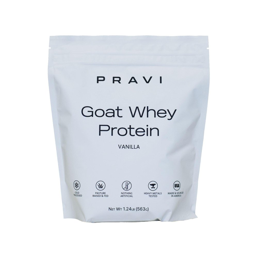 Pravi Nutrition Grass-Fed Pure Goat Whey Protein Powder - Organic Whey Protein Supplement - Easy to Digest - Less Lactose - Soy Free - Vanilla Flavor - 20 Servings