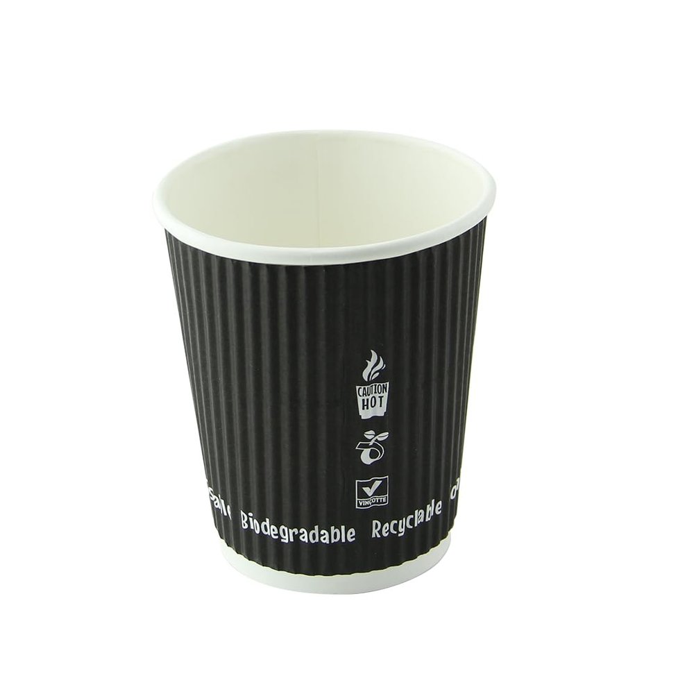 PacknWood 210GCRPLA4N Compostable Rippled Black Cup, disposable paper cup, disposable tea cups, dixie cups, party cups, paper coffee cups, disposable cups, 4oz D:2.4in H:2.4in - 1000 pcs