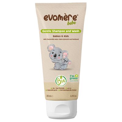 Evomere bebe Gentle Shampoo and Wash for Babies and Kids, Bio, No-tear Formula, Hypoallergenic 200 mL / 6.76 fl. oz.