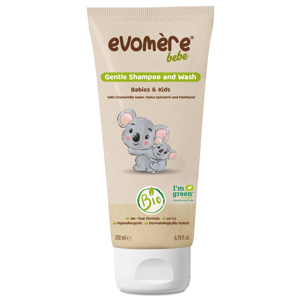 Evomere bebe Gentle Shampoo and Wash for Babies and Kids, Bio, No-tear Formula, Hypoallergenic 200 mL / 6.76 fl. oz.