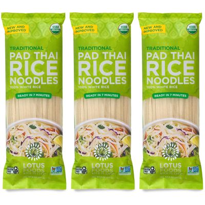 Lotus Foods Traditional Pad Thai Rice Noodles - Pad Thai Noodles, Asian Noodles, Gluten Free Noodles, Rice Noodles, Whole Grain, Non GMO, USDA Organic - 8 Oz (Pack of 3)