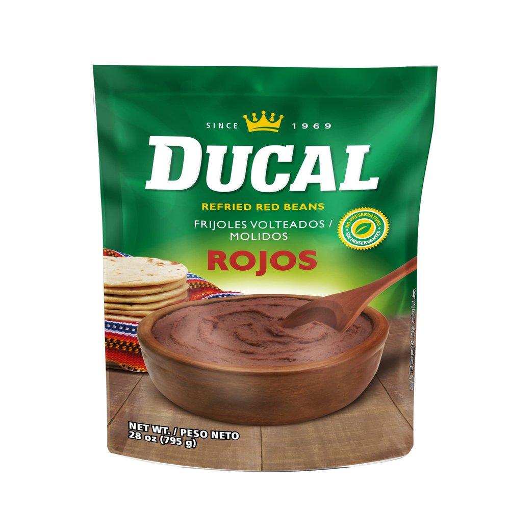 Ducal Refried Red Beans Pouch 28 Oz Pack of 12 - Microwaveable Goya Instant Red Refried Beans Vegetarian Doy Pack - Gluten Free Cholesterol Free - Good Source of Fiber Protein & Iron