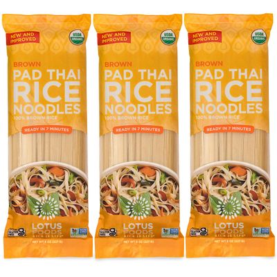 Lotus Foods Organic Brown Rice Pad Thai Noodles - Asian Style Noodles for Stir Fry, Gluten Free, Vegan, Whole Grain, Non GMO, Serve Hot or Cold - 8 Oz (Pack of 3)