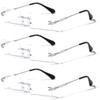 V.W.E. 3 Pairs Men Metal Fully Rimless Rectangular Reading Glasses - 140mm Width Modern Classy Clear Lens Reader (3 Silver, 3.00, diopters) view 1