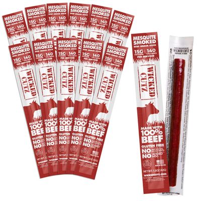 Smoked Mesquite Beef Sticks, 15g Protein Per Beef Stick, Tender & Juicy Extra Large Meat Stick, USA Made High Protein Meat Sticks, Carnivore Snacks (12 Pack)