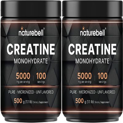 NatureBell 2 Pack Instant Creatine Monohydrate Powder 500g, 5,000mg Per Serving | Micronized, Pure, & Unflavored | Pre-Workout | Keto, Vegan, Filler-Free | 200 Servings (2.2 lb)
