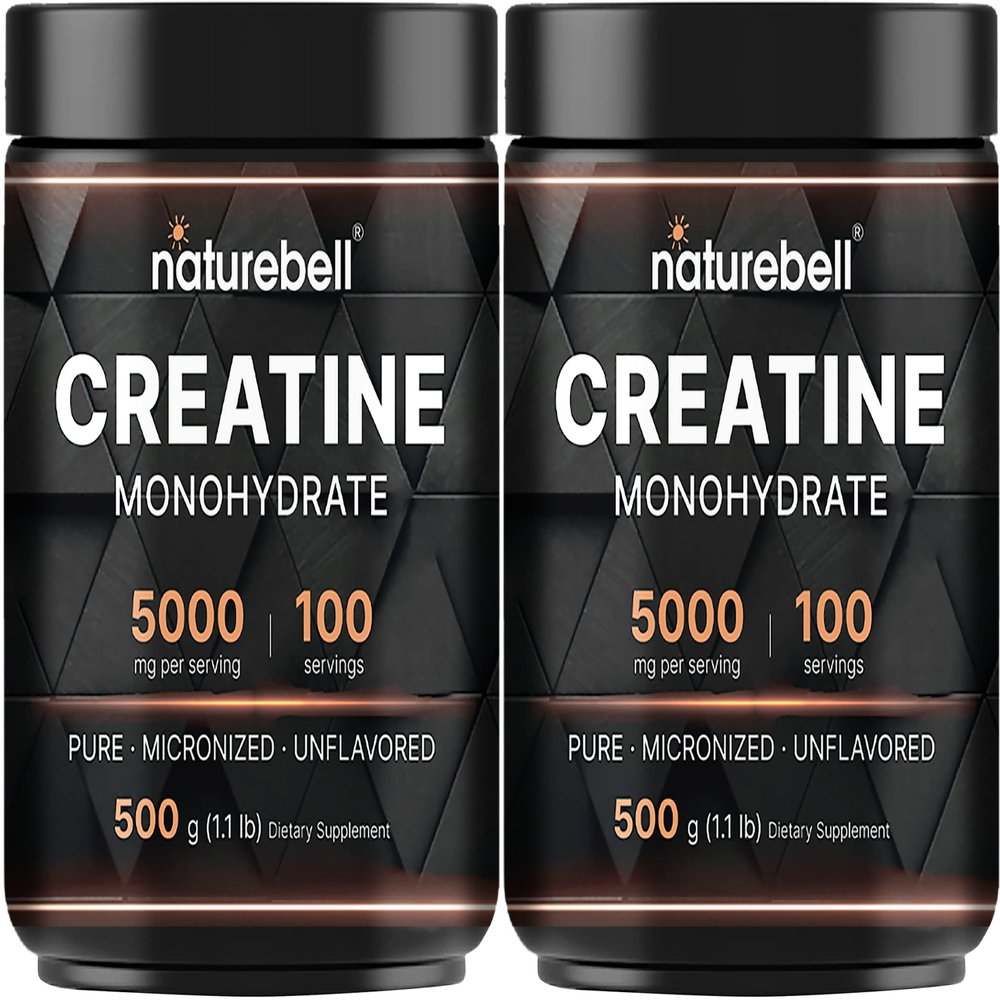 NatureBell 2 Pack Instant Creatine Monohydrate Powder 500g, 5,000mg Per Serving | Micronized, Pure, & Unflavored | Pre-Workout | Keto, Vegan, Filler-Free | 200 Servings (2.2 lb)