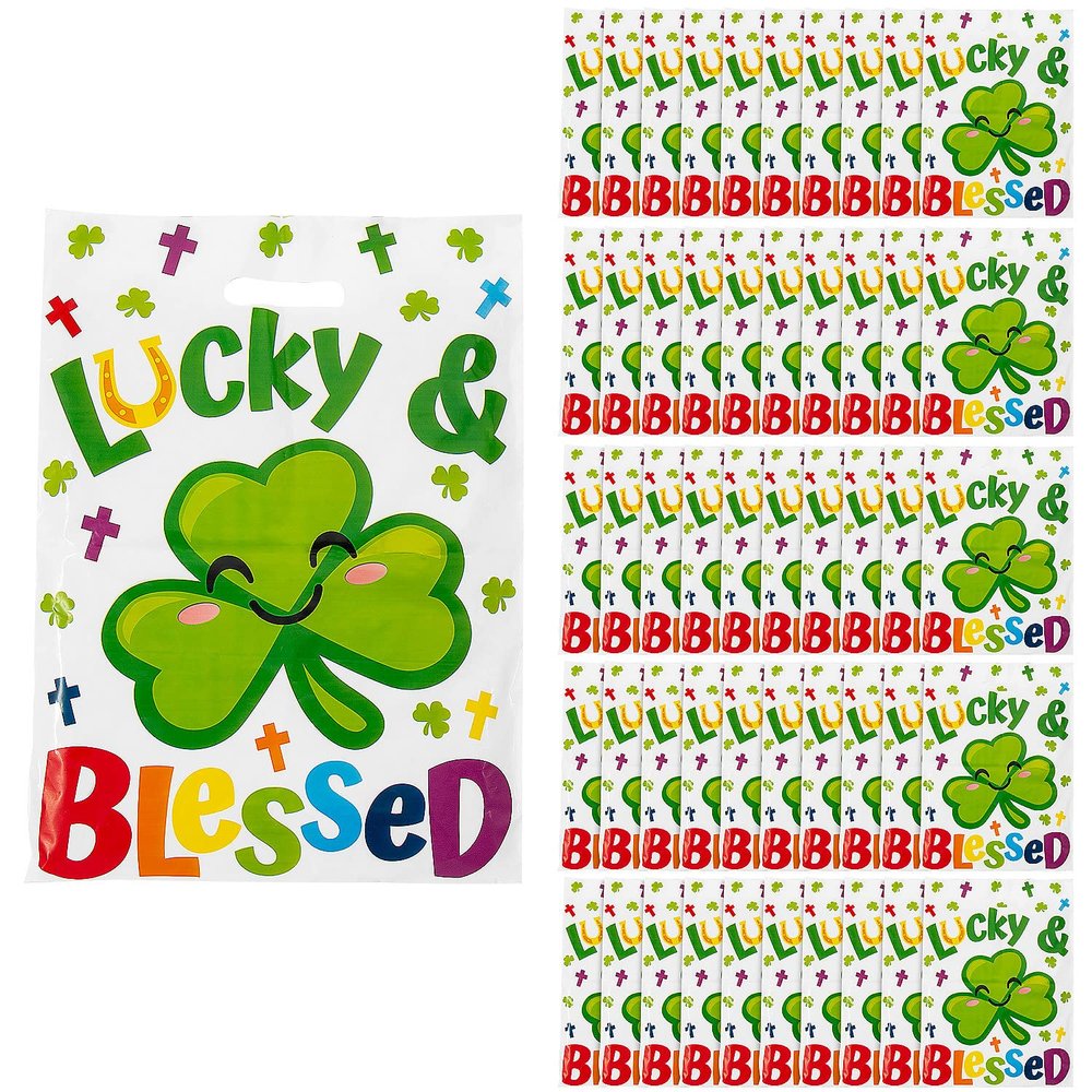 Fun Express Large Plastic Religious St. Patricks Day Goody Bags, 50 Piece